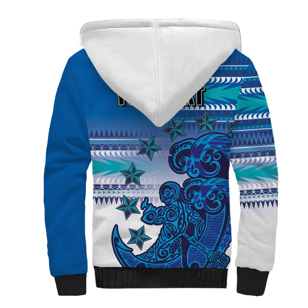 Personalised Cook Islands Va'a Race Sherpa Hoodie Te Tatau Tattoos Sporty Style Light Blue Color - Polynesian Pride