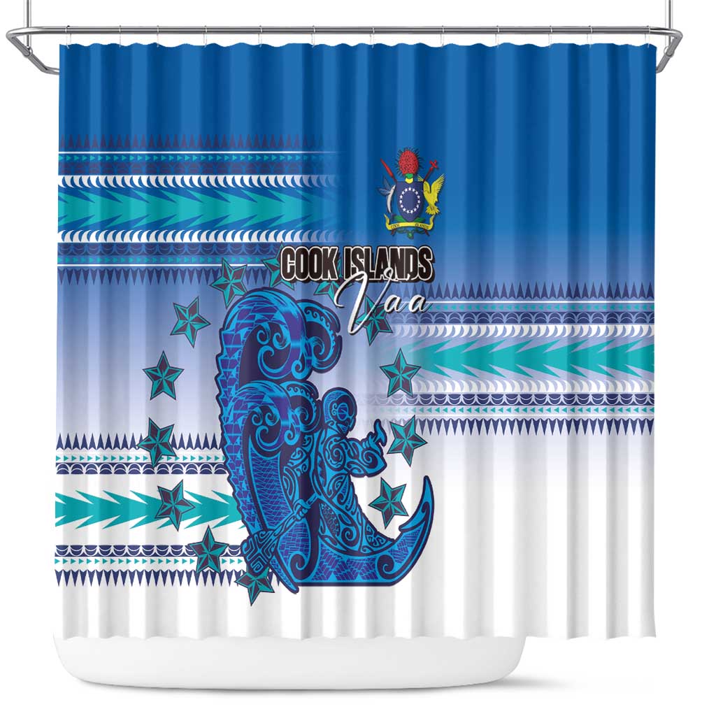 Cook Islands Va'a Race Shower Curtain Te Tatau Tattoos Sporty Style Light Blue Color LT03 Blue - Polynesian Pride