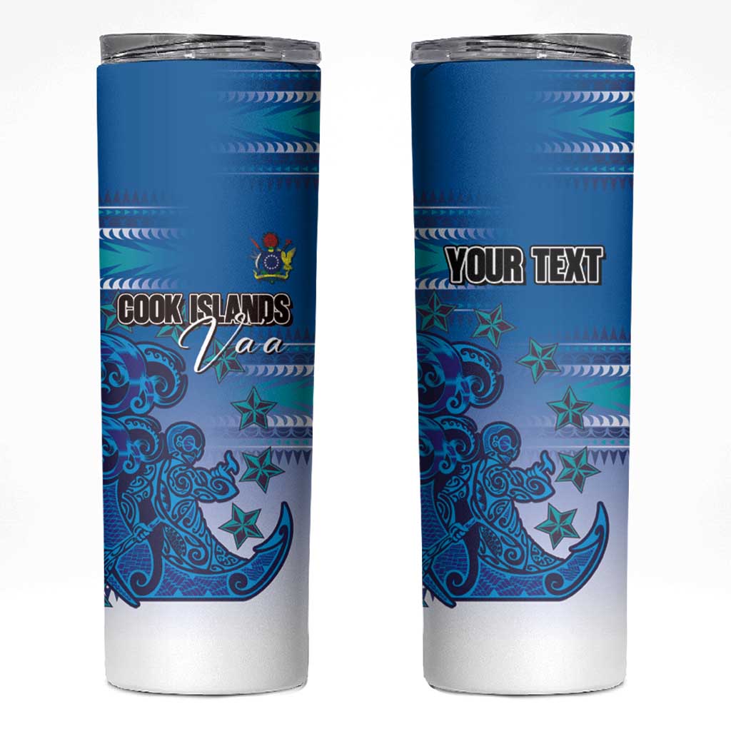 Personalised Cook Islands Va'a Race Skinny Tumbler Te Tatau Tattoos Sporty Style Light Blue Color - Polynesian Pride