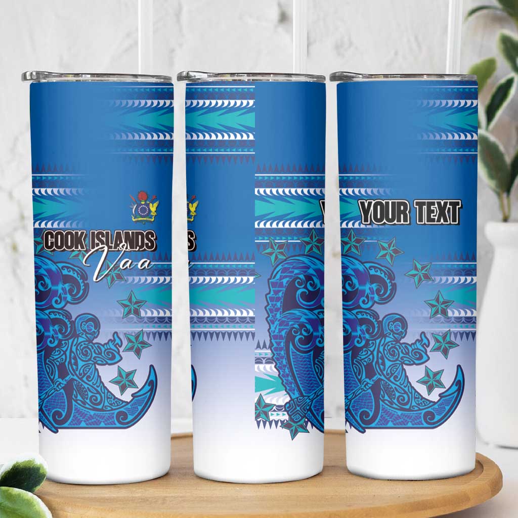 Personalised Cook Islands Va'a Race Skinny Tumbler Te Tatau Tattoos Sporty Style Light Blue Color - Polynesian Pride
