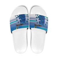 Cook Islands Va'a Race Slide Sandals Te Tatau Tattoos Sporty Style Light Blue Color - Polynesian Pride