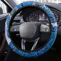 Cook Islands Va'a Race Steering Wheel Cover Te Tatau Tattoos Sporty Style Light Blue Color - Polynesian Pride