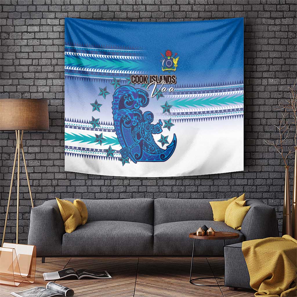 Cook Islands Va'a Race Tapestry Te Tatau Tattoos Sporty Style Light Blue Color LT03 Blue - Polynesian Pride