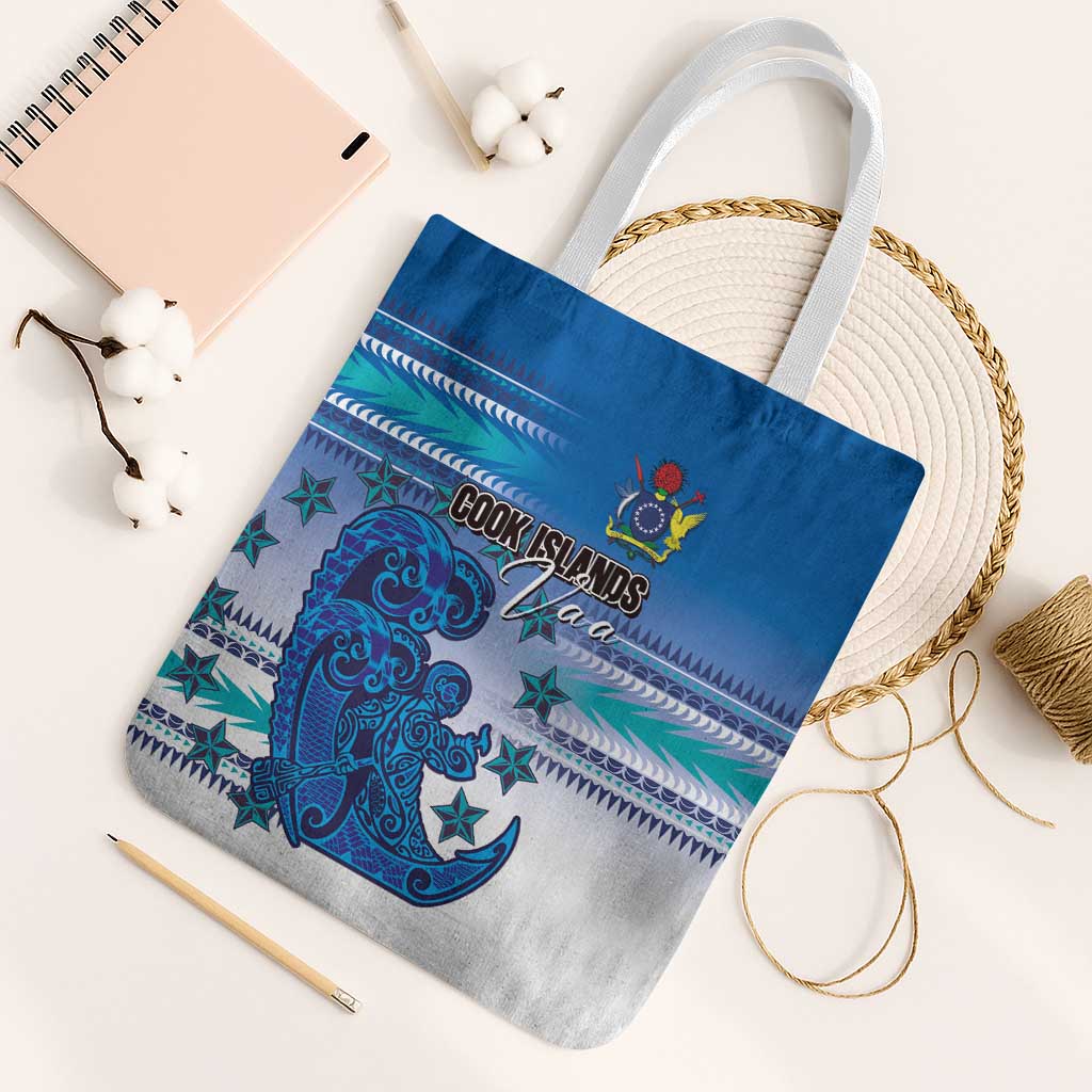 Cook Islands Va'a Race Tote Bag Te Tatau Tattoos Sporty Style Light Blue Color - Polynesian Pride
