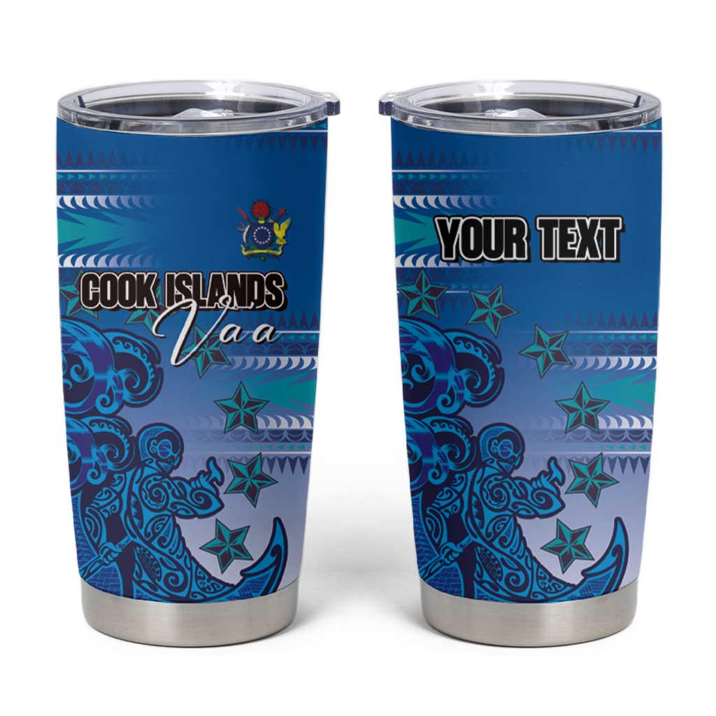 Personalised Cook Islands Va'a Race Tumbler Cup Te Tatau Tattoos Sporty Style Light Blue Color - Polynesian Pride