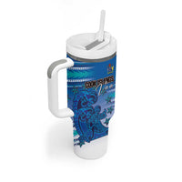 Personalised Cook Islands Va'a Race Tumbler With Handle Te Tatau Tattoos Sporty Style Light Blue Color - Polynesian Pride