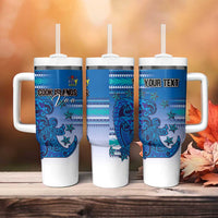 Personalised Cook Islands Va'a Race Tumbler With Handle Te Tatau Tattoos Sporty Style Light Blue Color - Polynesian Pride