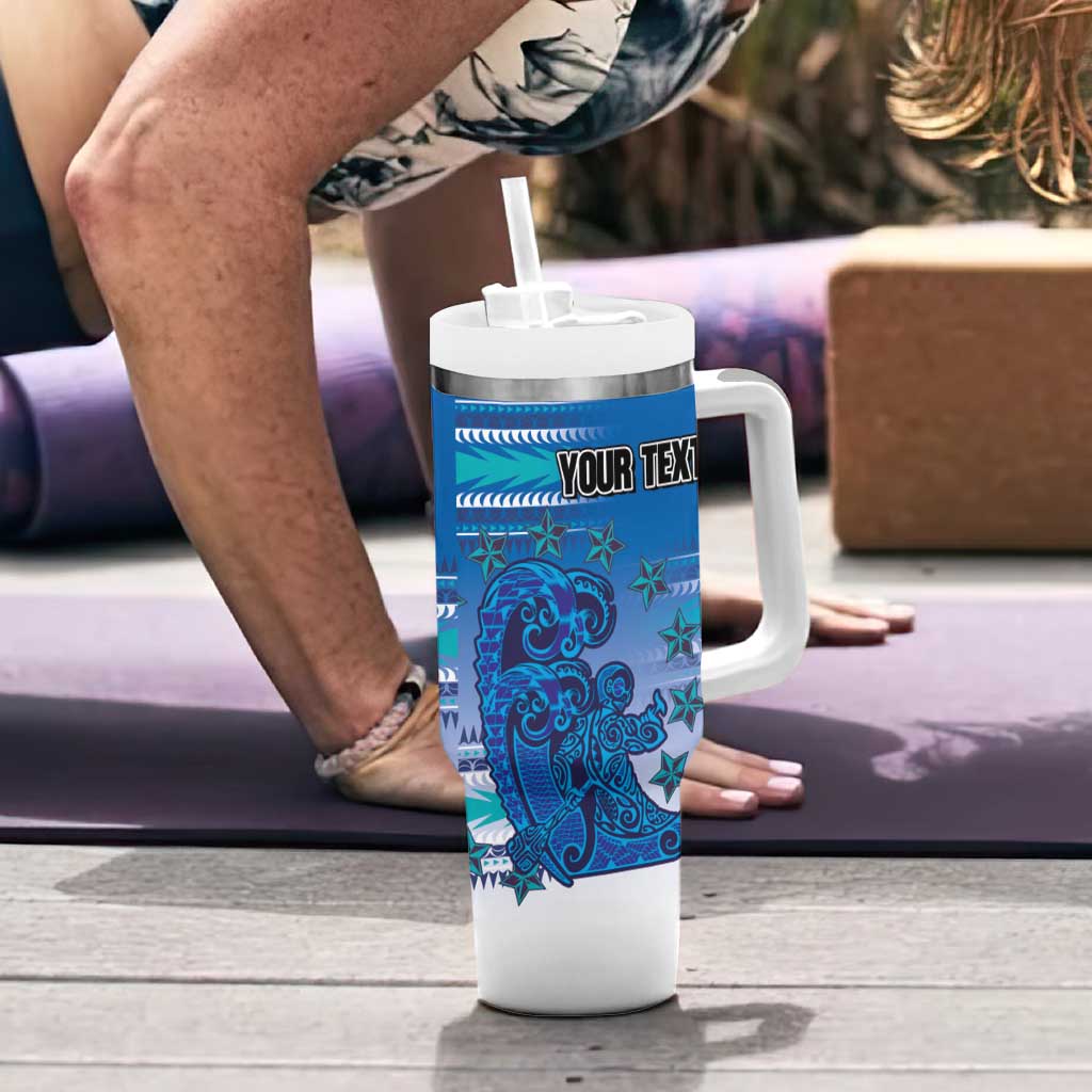 Personalised Cook Islands Va'a Race Tumbler With Handle Te Tatau Tattoos Sporty Style Light Blue Color - Polynesian Pride