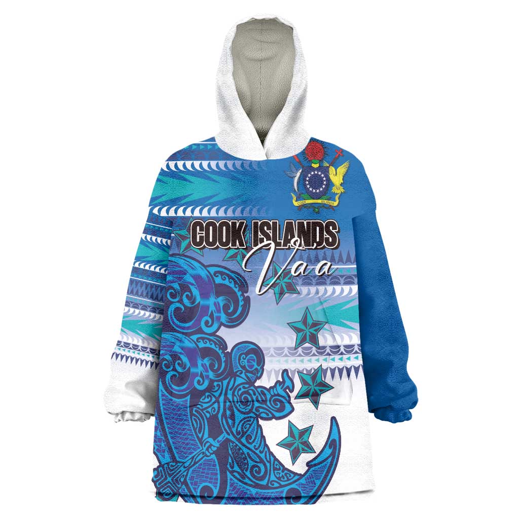 Personalised Cook Islands Va'a Race Wearable Blanket Hoodie Te Tatau Tattoos Sporty Style Light Blue Color - Polynesian Pride
