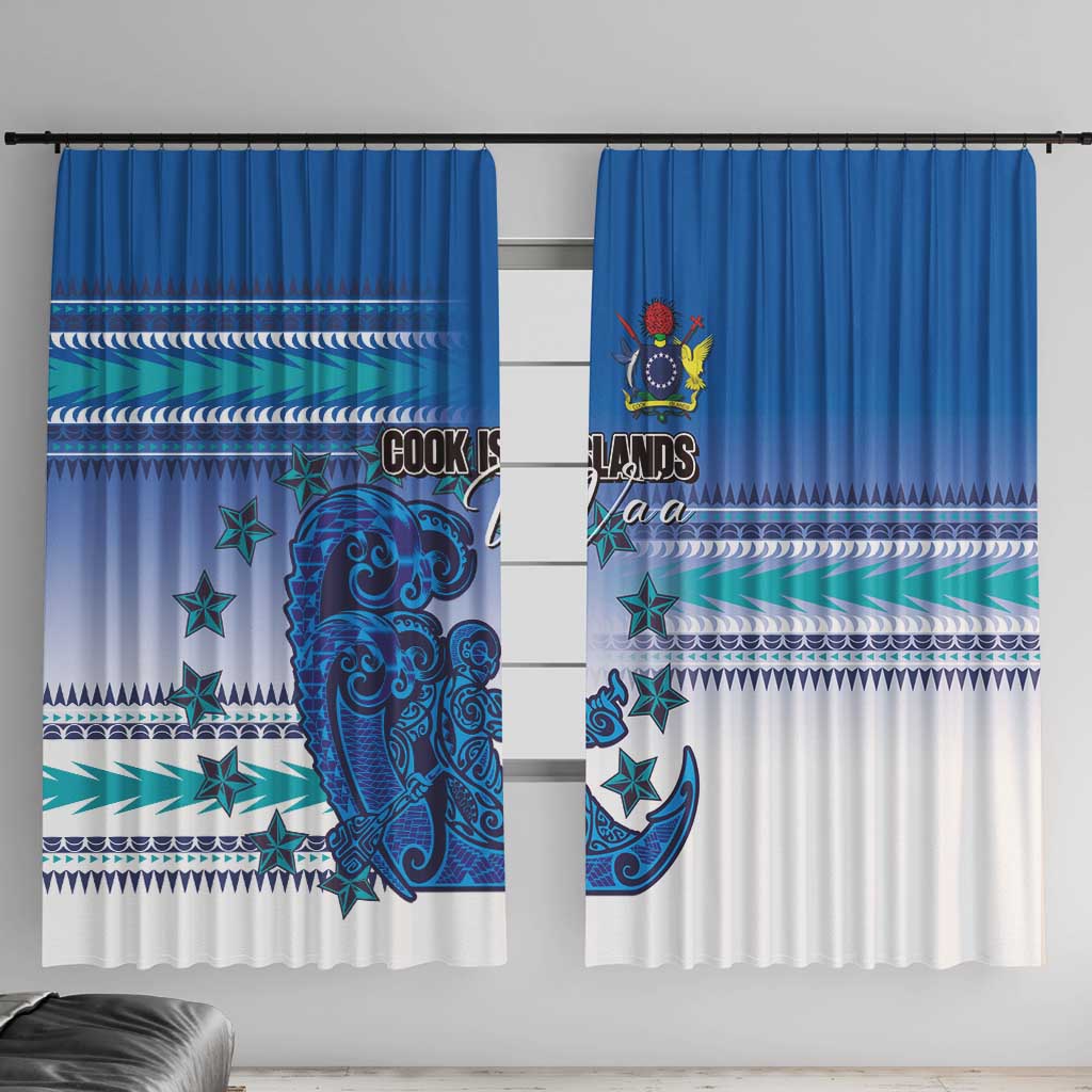 Cook Islands Va'a Race Window Curtain Te Tatau Tattoos Sporty Style Light Blue Color LT03 With Hooks Blue - Polynesian Pride