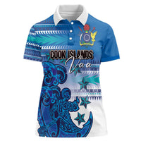Personalised Cook Islands Va'a Race Women Polo Shirt Te Tatau Tattoos Sporty Style Light Blue Color - Polynesian Pride