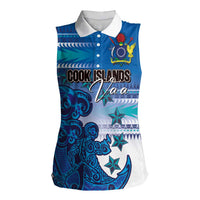 Personalised Cook Islands Va'a Race Women Sleeveless Polo Shirt Te Tatau Tattoos Sporty Style Light Blue Color - Polynesian Pride