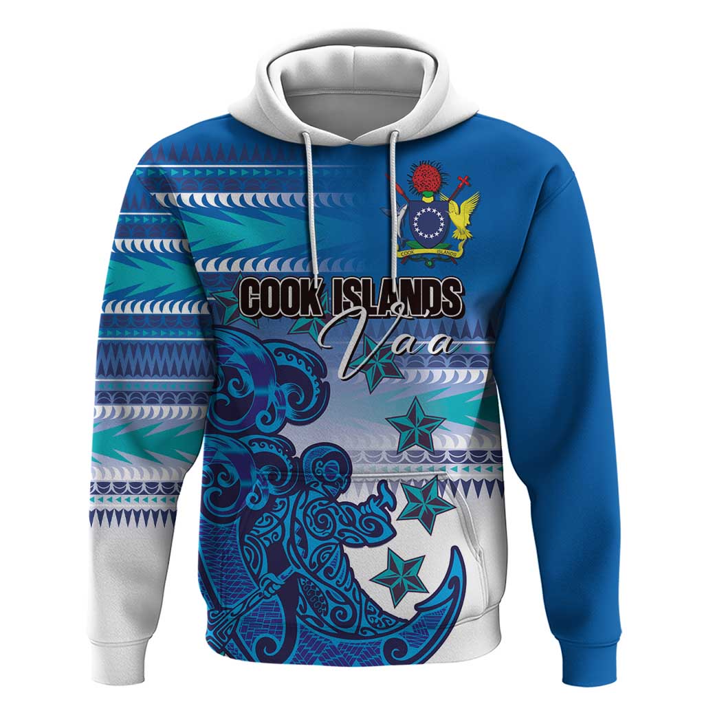 Personalised Cook Islands Va'a Race Zip Hoodie Te Tatau Tattoos Sporty Style Light Blue Color - Polynesian Pride