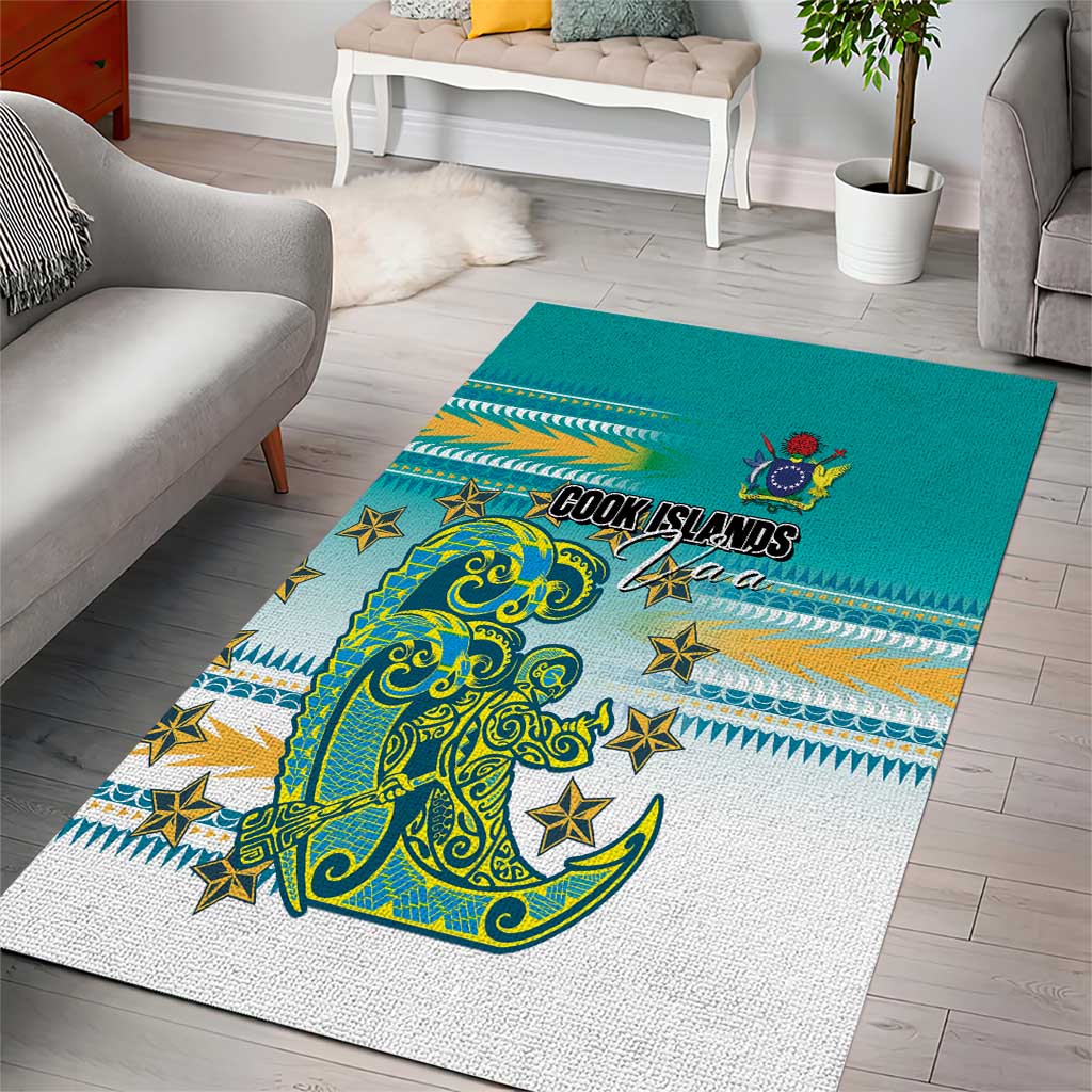 Cook Islands Va'a Race Area Rug Te Tatau Tattoos Sporty Style Turquoise Color - Polynesian Pride