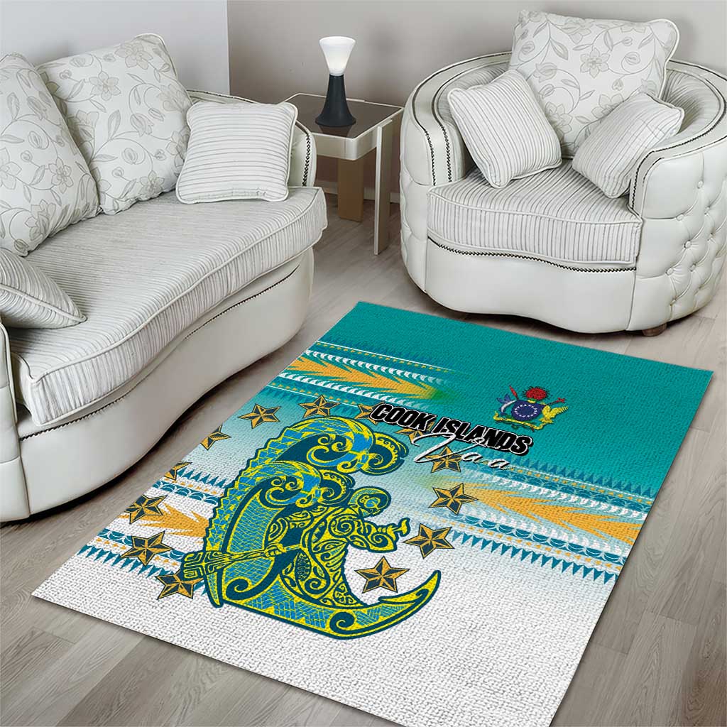 Cook Islands Va'a Race Area Rug Te Tatau Tattoos Sporty Style Turquoise Color - Polynesian Pride
