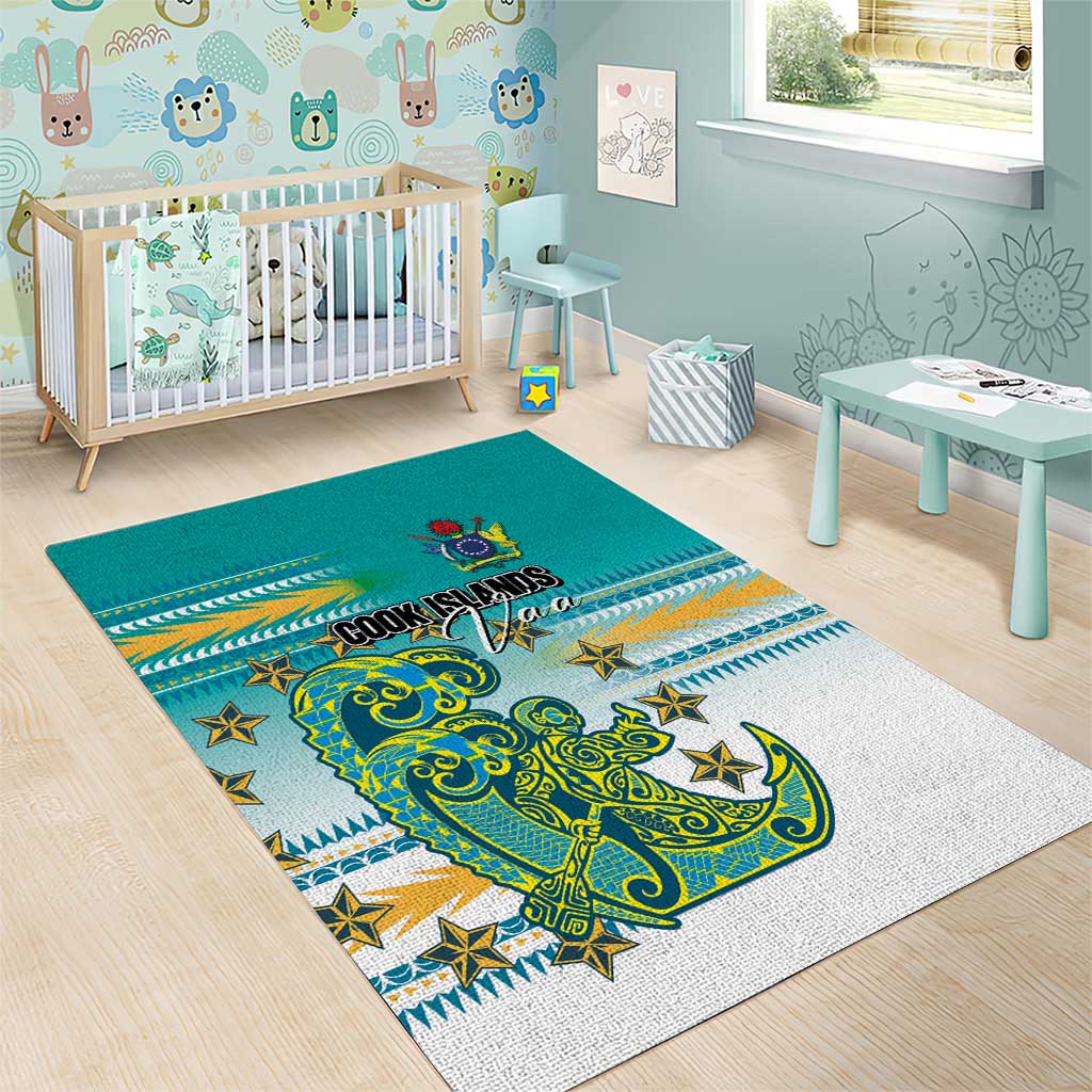 Cook Islands Va'a Race Area Rug Te Tatau Tattoos Sporty Style Turquoise Color - Polynesian Pride