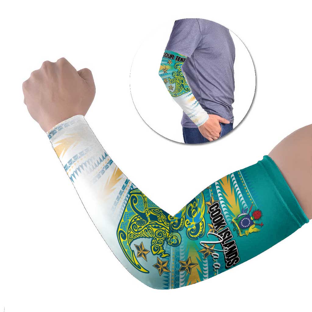Personalised Cook Islands Va'a Race Arm Sleeves Te Tatau Tattoos Sporty Style Turquoise Color - Polynesian Pride