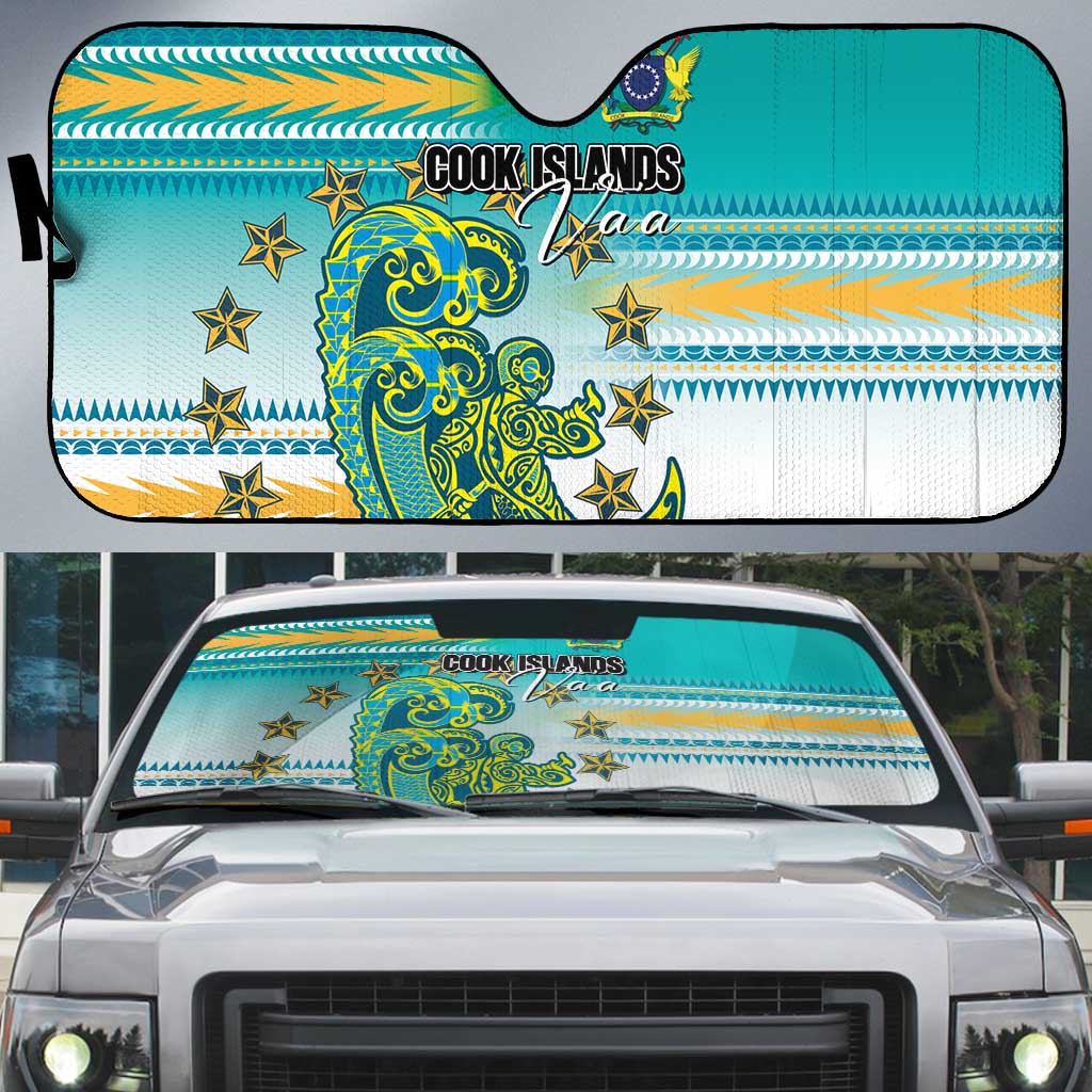 Cook Islands Va'a Race Auto Sun Shade Te Tatau Tattoos Sporty Style Turquoise Color - Polynesian Pride