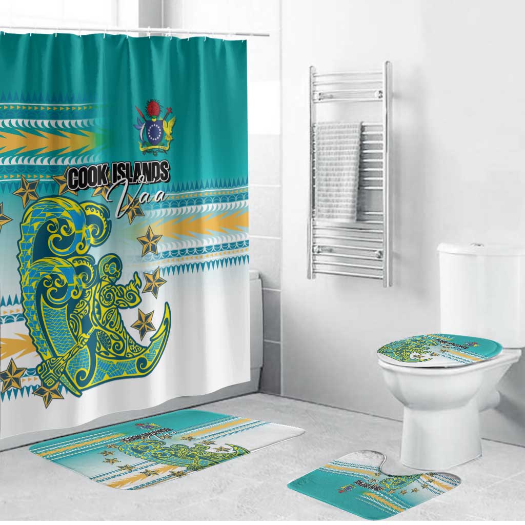 Cook Islands Va'a Race Bathroom Set Te Tatau Tattoos Sporty Style Turquoise Color - Polynesian Pride