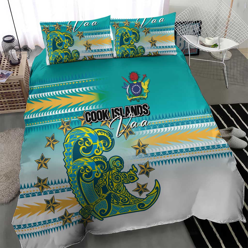 Cook Islands Va'a Race Bedding Set Te Tatau Tattoos Sporty Style Turquoise Color - Polynesian Pride