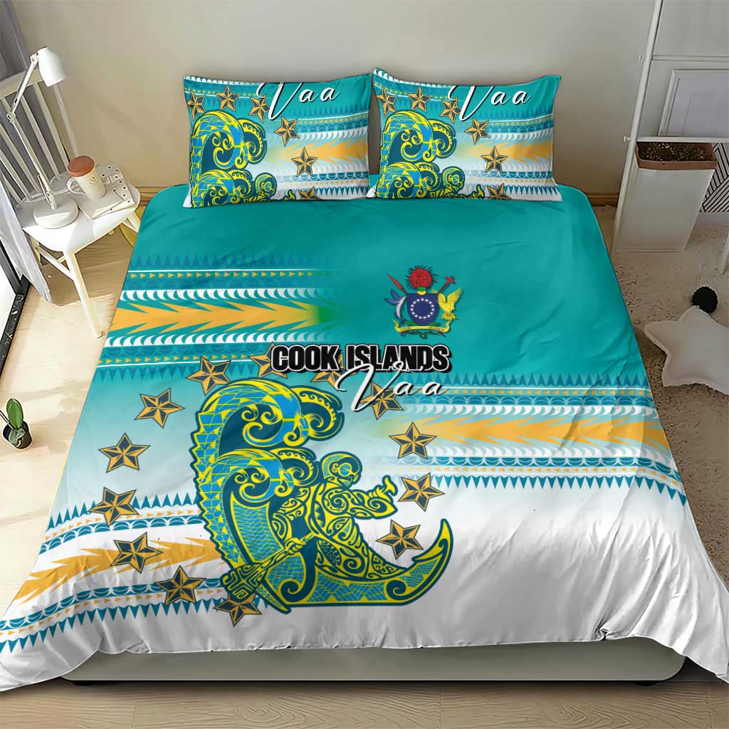 Cook Islands Va'a Race Bedding Set Te Tatau Tattoos Sporty Style Turquoise Color - Polynesian Pride