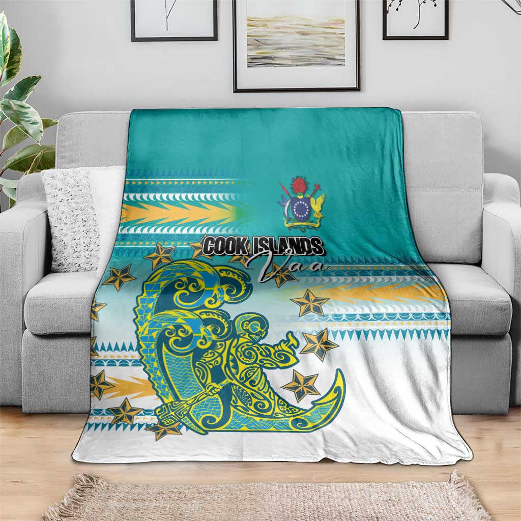 Cook Islands Va'a Race Blanket Te Tatau Tattoos Sporty Style Turquoise Color - Polynesian Pride
