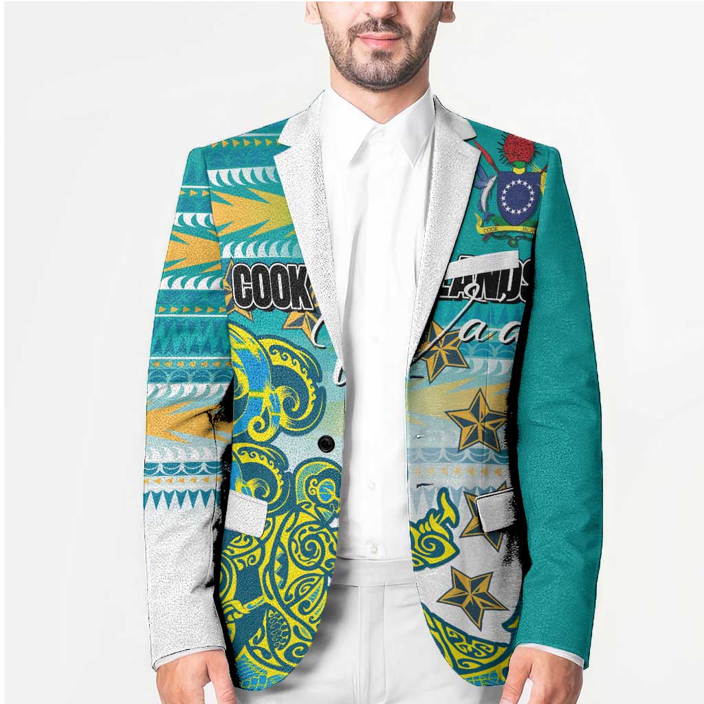 Personalised Cook Islands Va'a Race Blazer Te Tatau Tattoos Sporty Style Turquoise Color - Polynesian Pride