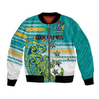 Personalised Cook Islands Va'a Race Bomber Jacket Te Tatau Tattoos Sporty Style Turquoise Color - Polynesian Pride