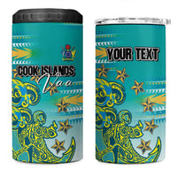 Personalised Cook Islands Va'a Race 4 in 1 Can Cooler Tumbler Te Tatau Tattoos Sporty Style Turquoise Color - Polynesian Pride