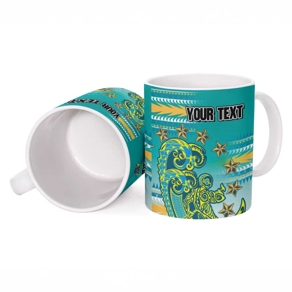 Personalised Cook Islands Va'a Race Ceramic Mug Te Tatau Tattoos Sporty Style Turquoise Color - Polynesian Pride