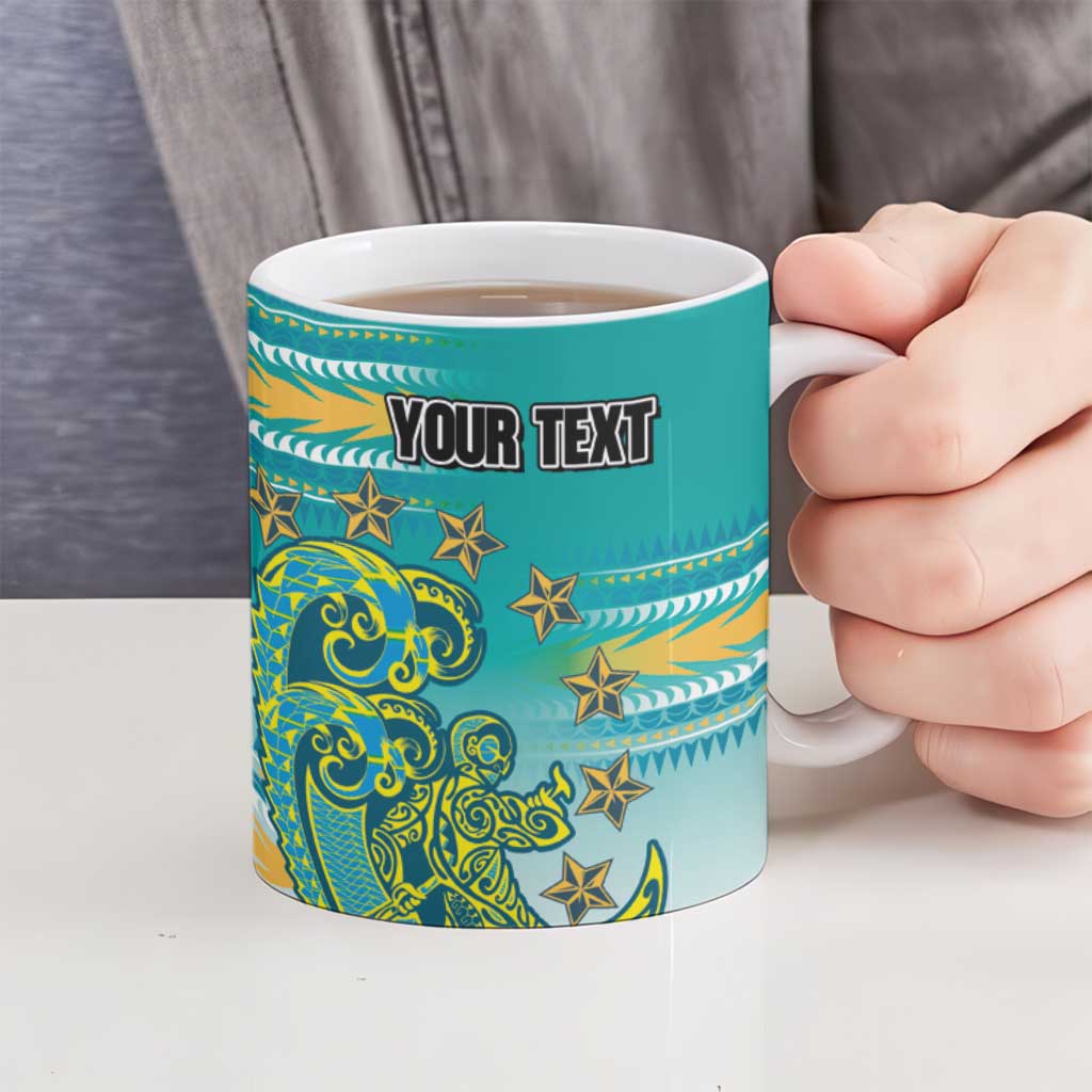 Personalised Cook Islands Va'a Race Ceramic Mug Te Tatau Tattoos Sporty Style Turquoise Color - Polynesian Pride