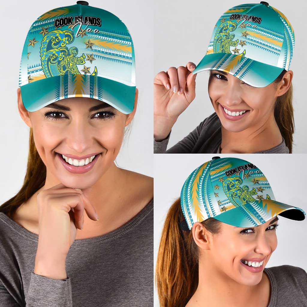 Cook Islands Va'a Race Classic Cap Te Tatau Tattoos Sporty Style Turquoise Color - Polynesian Pride