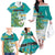 Personalised Cook Islands Va'a Race Family Matching Off The Shoulder Long Sleeve Dress and Hawaiian Shirt Te Tatau Tattoos Sporty Style Turquoise Color - Polynesian Pride