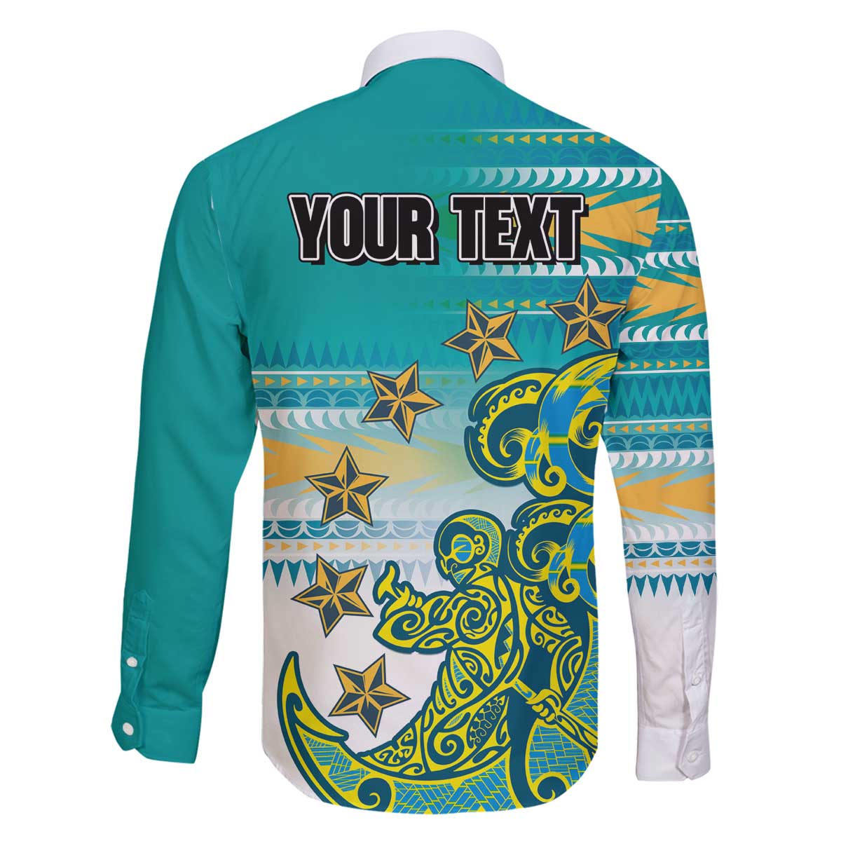 Personalised Cook Islands Va'a Race Family Matching Off The Shoulder Long Sleeve Dress and Hawaiian Shirt Te Tatau Tattoos Sporty Style Turquoise Color - Polynesian Pride