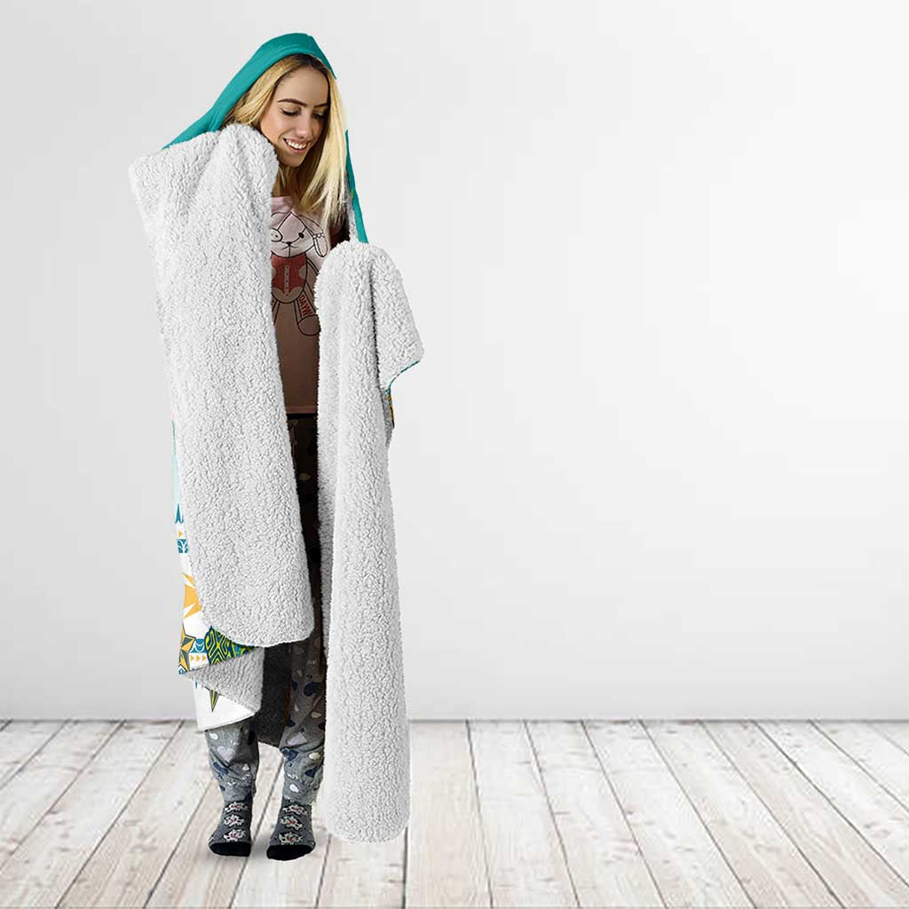 Cook Islands Va'a Race Hooded Blanket Te Tatau Tattoos Sporty Style Turquoise Color - Polynesian Pride