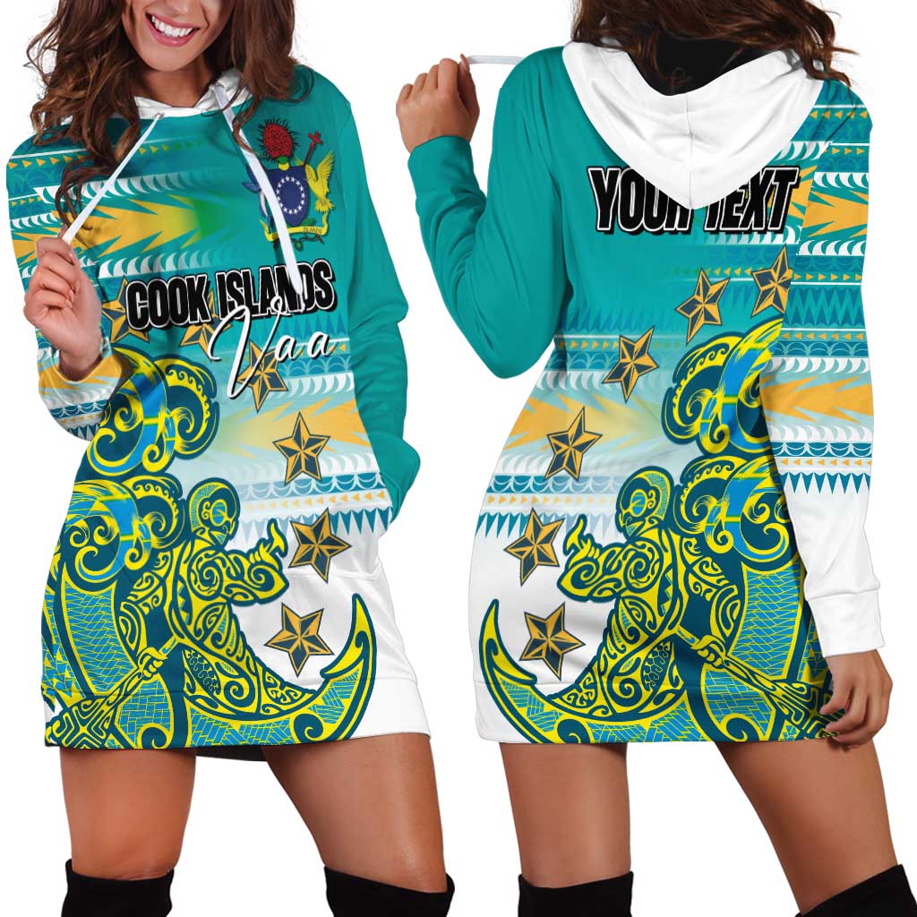 Personalised Cook Islands Va'a Race Hoodie Dress Te Tatau Tattoos Sporty Style Turquoise Color - Polynesian Pride