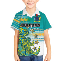 Personalised Cook Islands Va'a Race Kid Hawaiian Shirt Te Tatau Tattoos Sporty Style Turquoise Color - Polynesian Pride