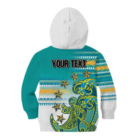 Personalised Cook Islands Va'a Race Kid Hoodie Te Tatau Tattoos Sporty Style Turquoise Color - Polynesian Pride