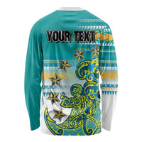 Personalised Cook Islands Va'a Race Long Sleeve Shirt Te Tatau Tattoos Sporty Style Turquoise Color - Polynesian Pride