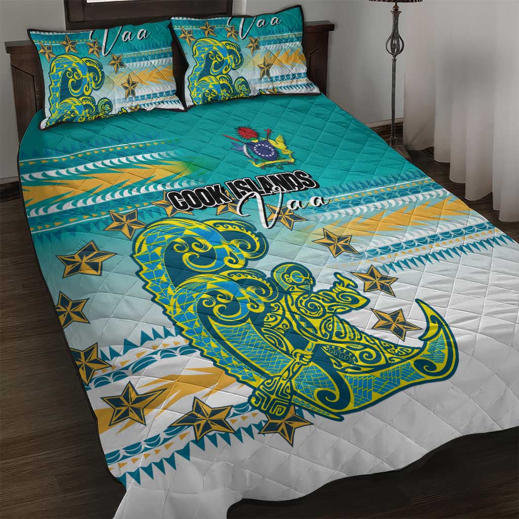 Cook Islands Va'a Race Quilt Bed Set Te Tatau Tattoos Sporty Style Turquoise Color - Polynesian Pride
