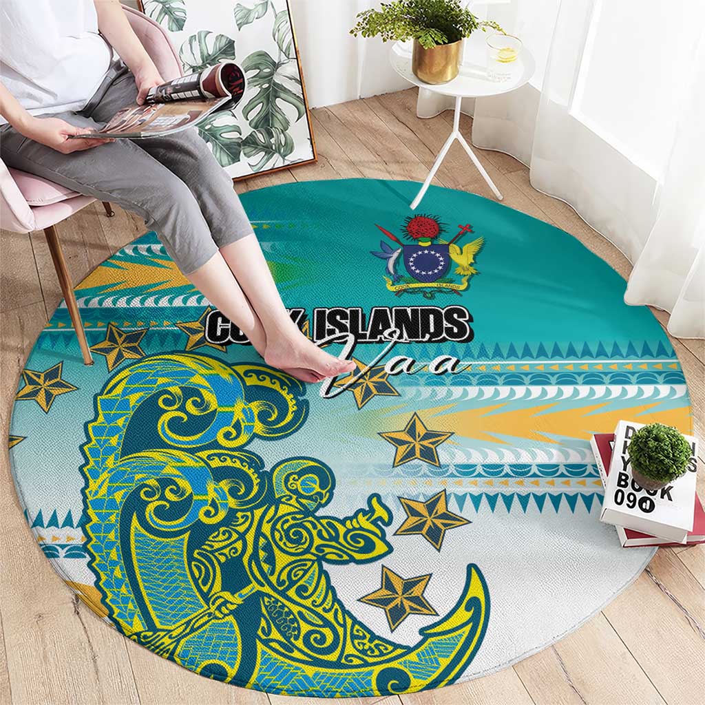 Cook Islands Va'a Race Round Carpet Te Tatau Tattoos Sporty Style Turquoise Color - Polynesian Pride
