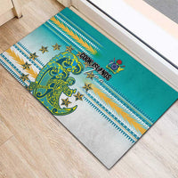 Cook Islands Va'a Race Rubber Doormat Te Tatau Tattoos Sporty Style Turquoise Color - Polynesian Pride