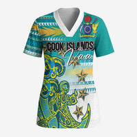 Personalised Cook Islands Va'a Race Scrub Top Te Tatau Tattoos Sporty Style Turquoise Color - Polynesian Pride