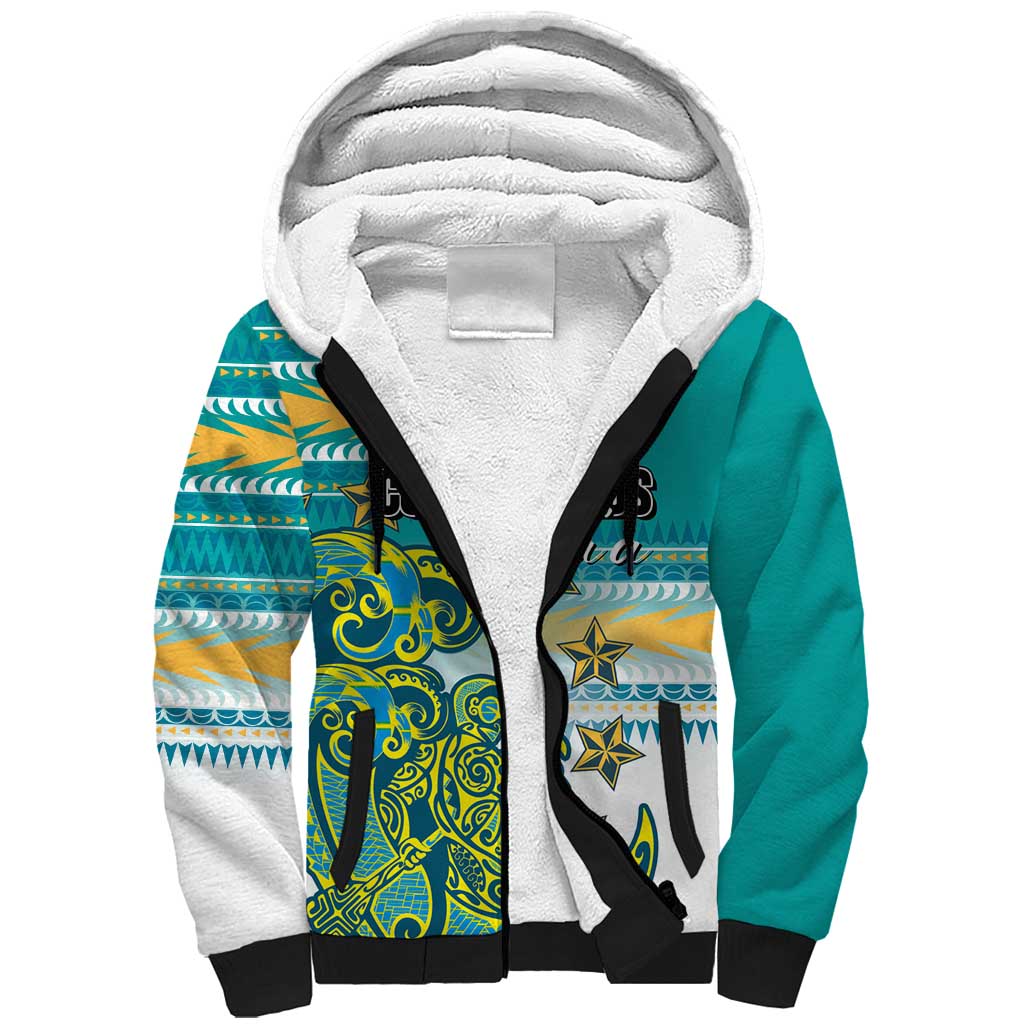 Personalised Cook Islands Va'a Race Sherpa Hoodie Te Tatau Tattoos Sporty Style Turquoise Color - Polynesian Pride