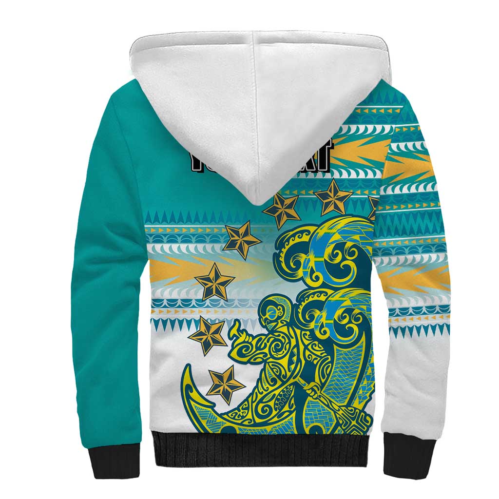 Personalised Cook Islands Va'a Race Sherpa Hoodie Te Tatau Tattoos Sporty Style Turquoise Color - Polynesian Pride
