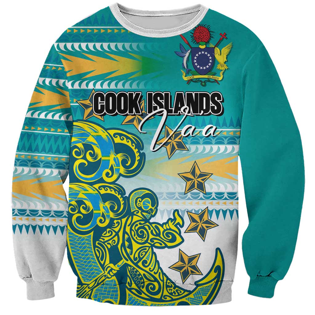 Personalised Cook Islands Va'a Race Sweatshirt Te Tatau Tattoos Sporty Style Turquoise Color - Polynesian Pride