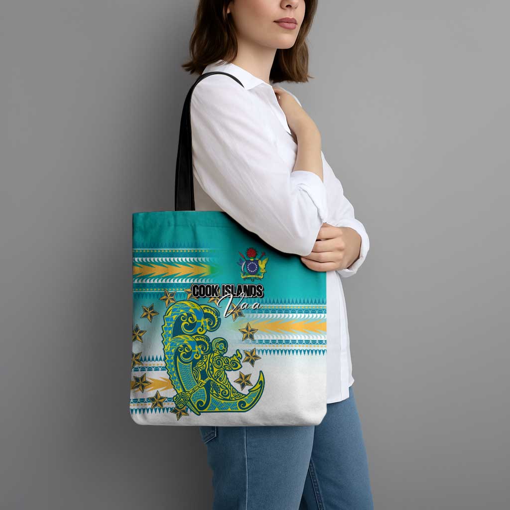 Cook Islands Va'a Race Tote Bag Te Tatau Tattoos Sporty Style Turquoise Color - Polynesian Pride