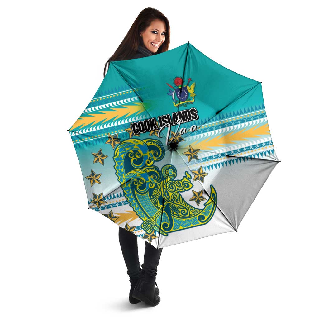 Cook Islands Va'a Race Umbrella Te Tatau Tattoos Sporty Style Turquoise Color - Polynesian Pride