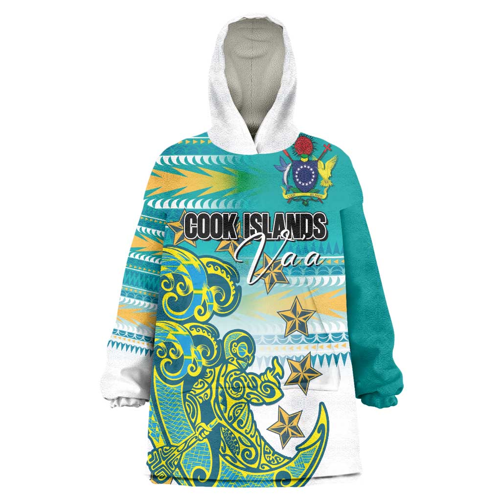 Personalised Cook Islands Va'a Race Wearable Blanket Hoodie Te Tatau Tattoos Sporty Style Turquoise Color - Polynesian Pride