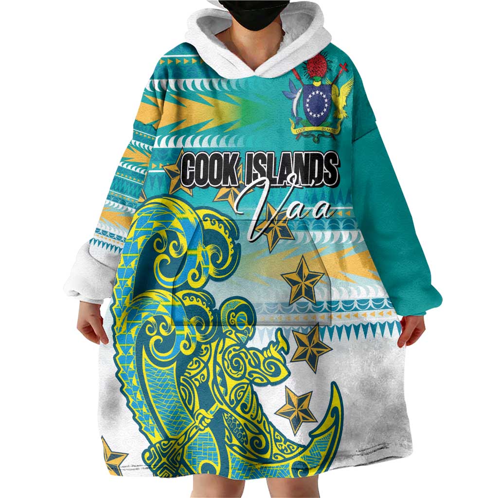 Personalised Cook Islands Va'a Race Wearable Blanket Hoodie Te Tatau Tattoos Sporty Style Turquoise Color - Polynesian Pride